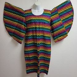 African Ankara Dress Multicolor butterfly sleeve embellished rhinestone sz 14/16