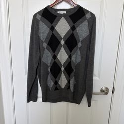 Geoffrey Beene Sweater Mens L Gray And Black Argyle Long Sleeve Casual