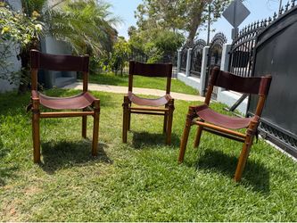 1960s|70s Safari Chairs Attributed to Abel Gonzalez - Thick Leather & Wood