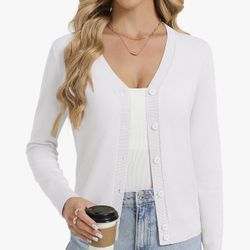 Womens Lightweight Cardigan Sweaters Trendy Button Up V-Neck Knit Cardigans Shrug Spring Fashion Clothes- SIZE LARGE