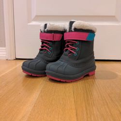 Kids Snow Boots Size 9 Pink And Gray With White Fur