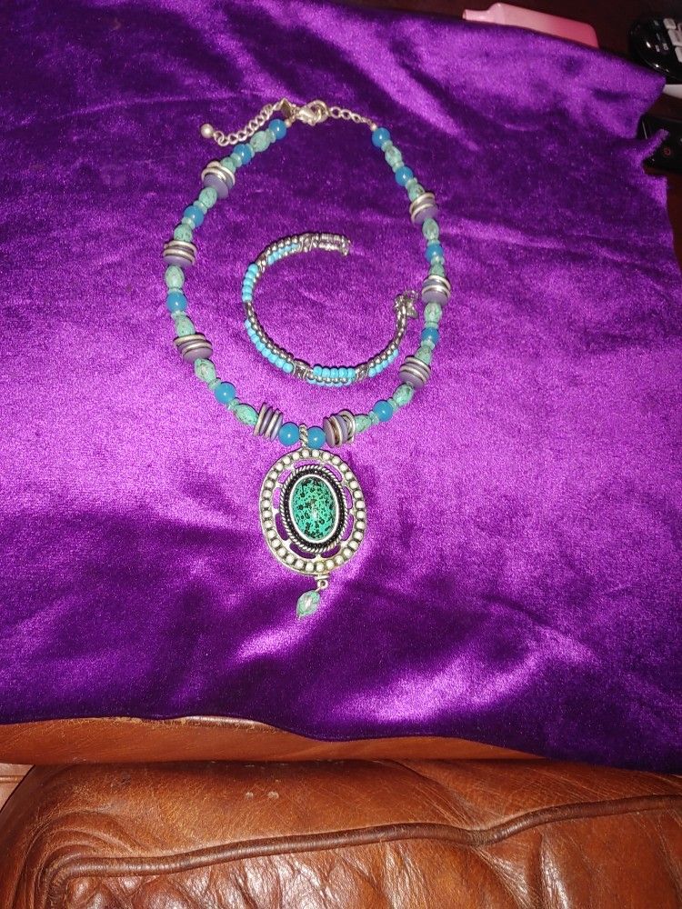 Chico's Necklace, Turquoise (Faux) with bracelet