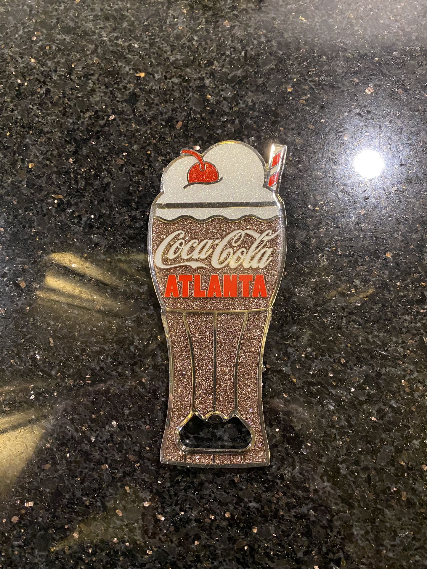 Authentic Coca-Cola Coke Orlando Metal Glitter Sundae Bottle Opener Magnet