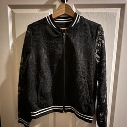 Forever21 black embroidered bomber jacket
