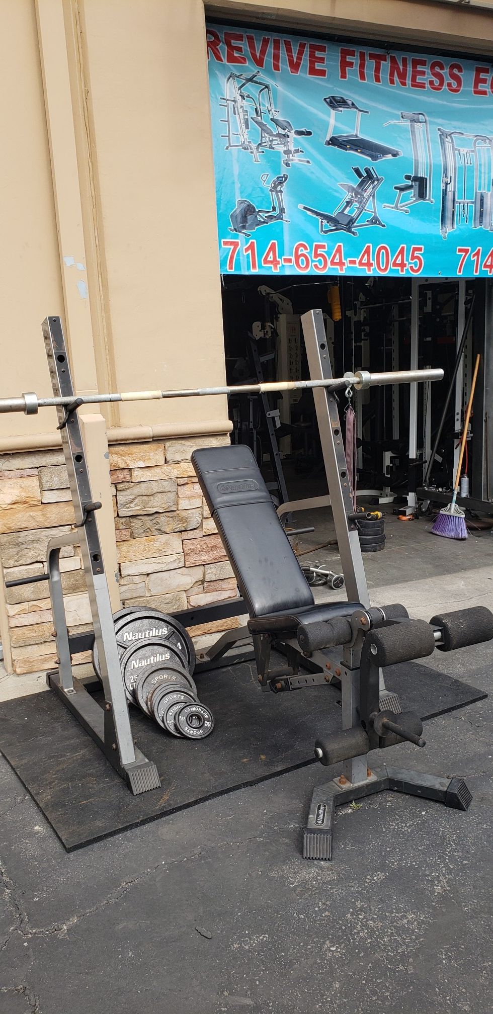 Nautilus half rack/ half cage with bench and weights