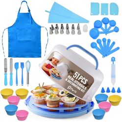 Kids Cake & Cupcake Baking Set – 51 Pieces Real Utensils & Decorating Kit with Carrier Safe Baking Supplies Gift for Junior Chefs Girls & Boys (Blue)