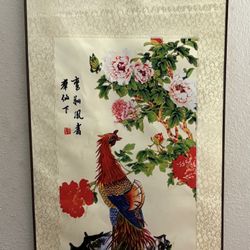 Chinese Hanging Scroll Titled Hundred Birds Paying Homage To Phoenix By Shou Yao