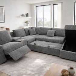 Sectional Power Recliner Pull Out Bed W Storage