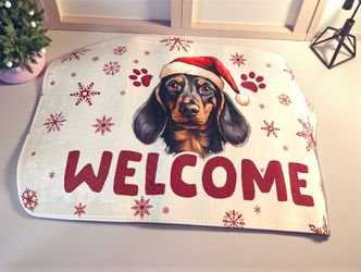 Christmas Dachshund Welcome  Front Door Mat, New