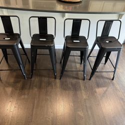 Set Of 4 Matte Black Metal Barstools