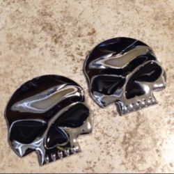 Harley Davidson Motorcycle Emblems Metal Decal Willie G Skull Black & Chrome