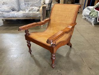 MILLING ROAD Vintage Mahogany and Rattan Planter’s Chair with Extending Arm Rests
