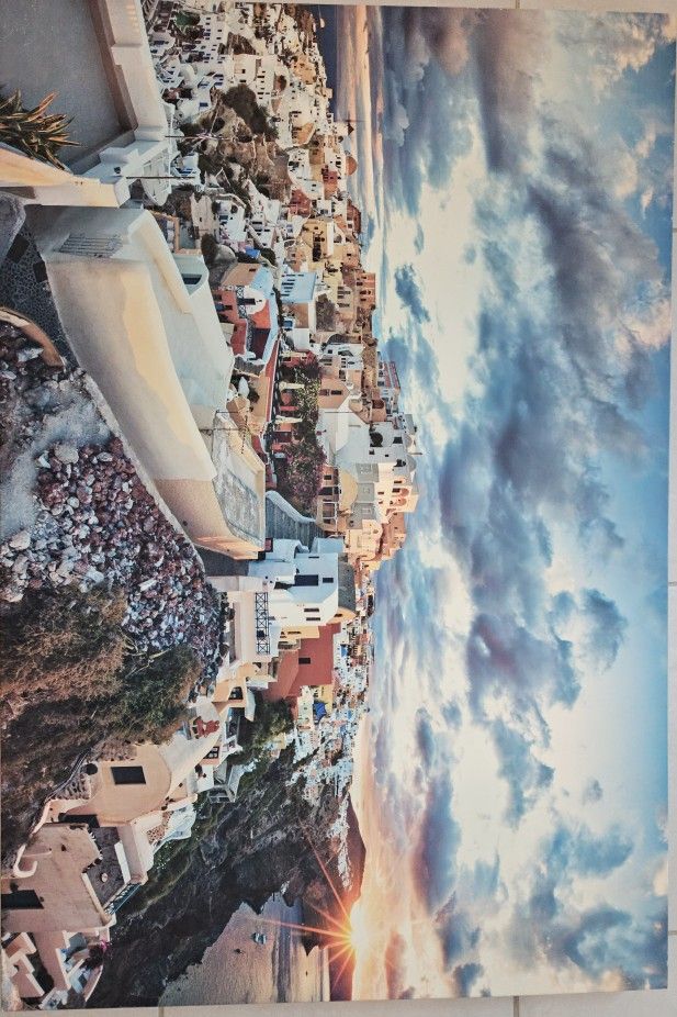 Large Oia Santorini Greece Sunset Canvas Wall Art
