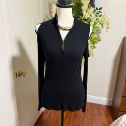 Women’s black ribbed top with cold shoulder, cut outs