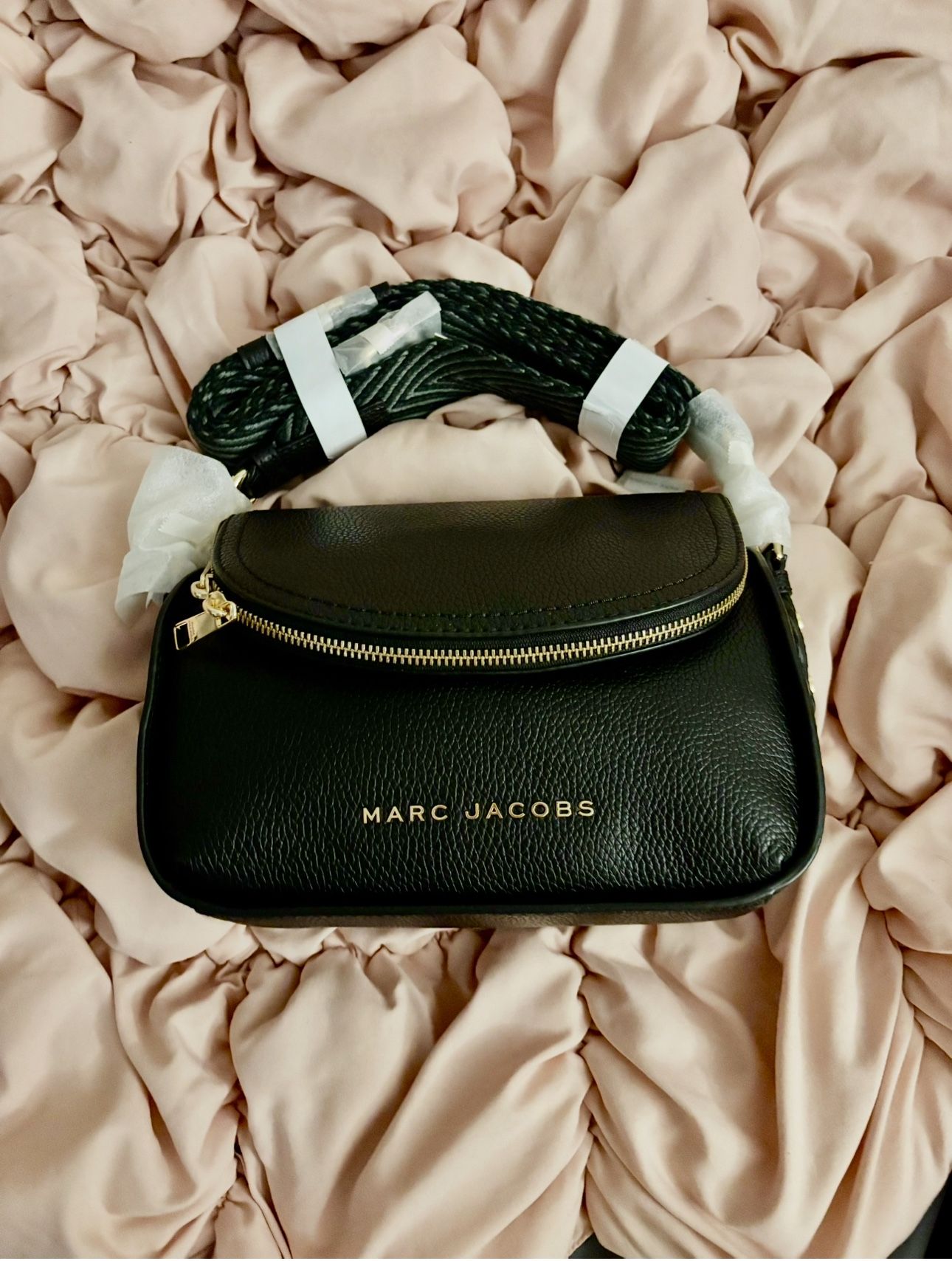 Marc Jacobs The Groove Leather Mini Messenger Bag in black pebbled calf leather with gold-toned hardwareNEW W/ TAGS