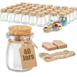 40 Pack Glass Favor Jars with Cork Lid, 3.4 oz Small Glass Bottles for Wedding Favor, Baby Shower, Party Favor, Gift Jars for Candy, Bonus Twine and L