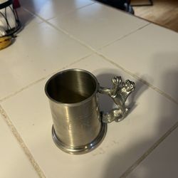 Vintage Lunt Silversmiths English Pewter Lion Handle Glass Bottom Stein Mug P44