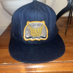 Vintage Carhartt Hat Cap Snap Back One Size Denim Centennial Trucker Patch 1989
