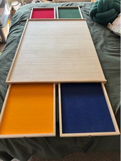 Large Wooden Puzzle Board with 4 Sliding Drawers