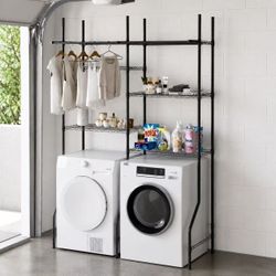 New In Box 66”W x 21”D x 77”H Adjustable Clothing Hanging Drying Rack Over The Washer And Dryer Garage Storage Organizer Shelf 