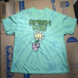 Official Green Day 2021 Tie Dye Flower Pot Graphic T-shirt Punk Rock Size Medium