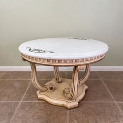 Vintage French Provincial Marble Flowers Small Coffee Table