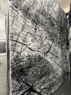 Large Area Rug Tree Ring Pattern Gray Black