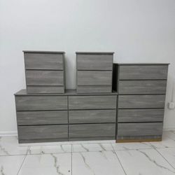 DRESSER, CHEST AND TWO NIGHTSTANDS