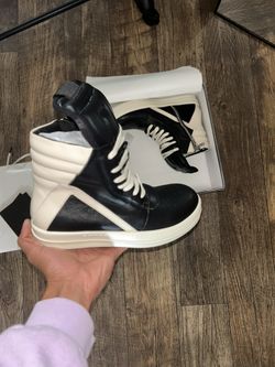 Rick Owens Geo Basket Sneakers – Black/White (Never Worn)