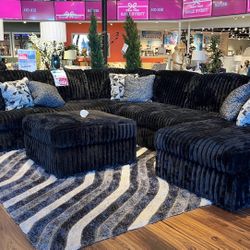 Take Home Pay Later Only $39 Down Payment 🌟 Madness Black Color Corduroy Fabric Sectional Couch Set 🌟 Fast Delivery 