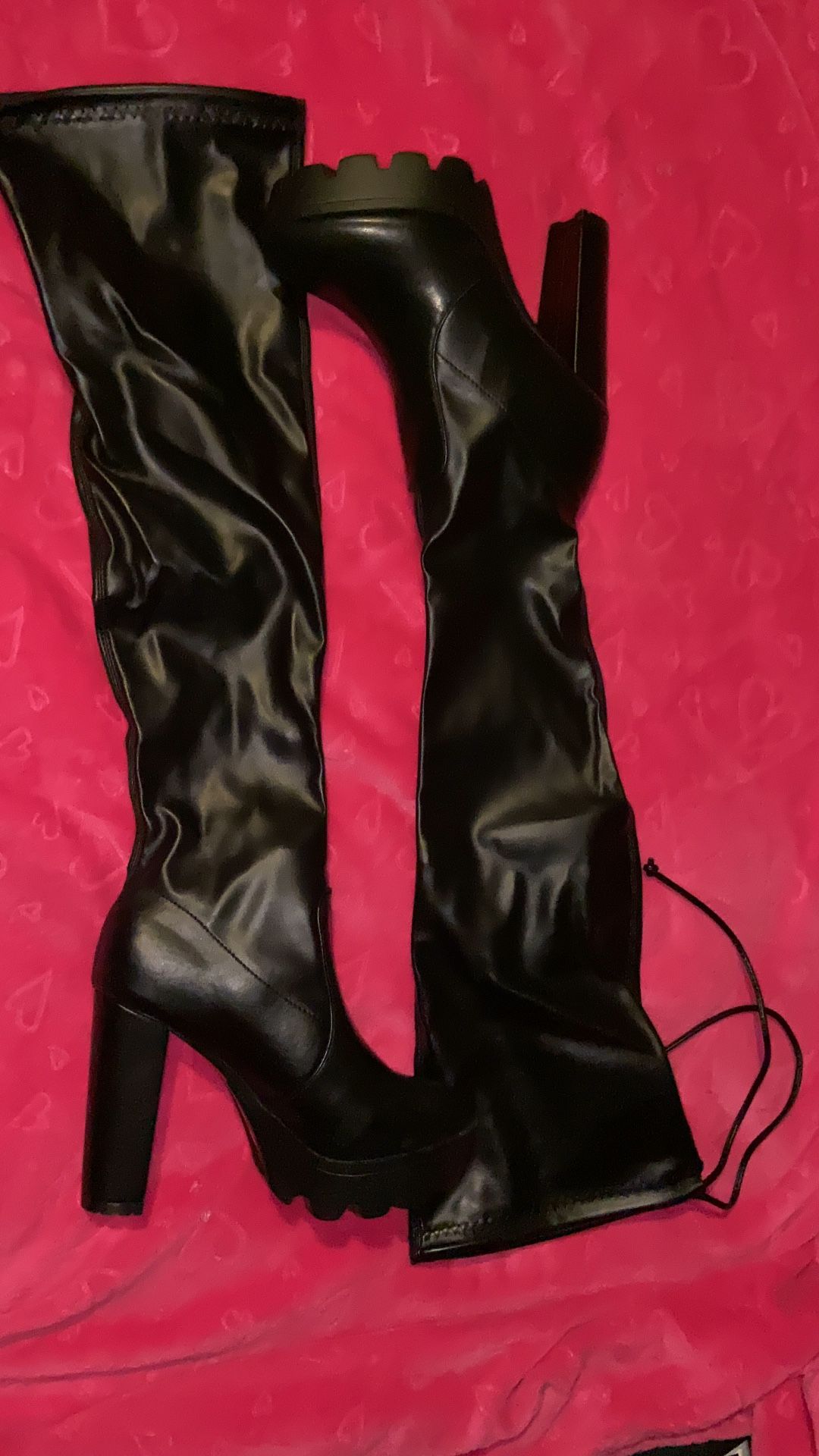 Drawstring Knee-High Boots