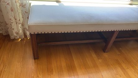 Cream bench rustic brown nailhead trim 72” x 19” x 18