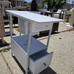 End Table with Charging Station, Narrow Side Table with Drawer and USB Ports & Power Outlets