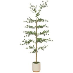New Artificial 8 ft. Black Olive Tree with White Planter Faux Olive Trees for Indoor outdoor