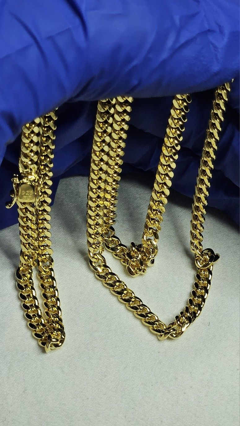 Gold over 925 Silver Miami Cuban Chain Necklace 24 Inch 4 MM 25.5 Grams