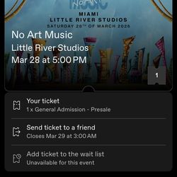 1 ticket for Anotr @ Little river studios GA anytime