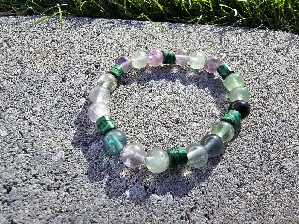 Rainbow Fluorite And Malachite Bracelet