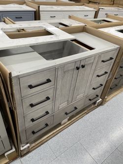 Bathroom vanity cabinet 48” solid mango Quartz top with sink and backsplash