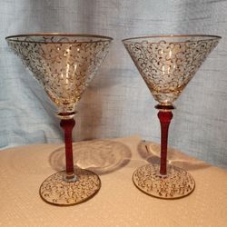 Set Of 2 Hand Painted Martini Glasses 