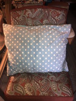 Large turquoise and white polka dot fuzzy soft pillow
