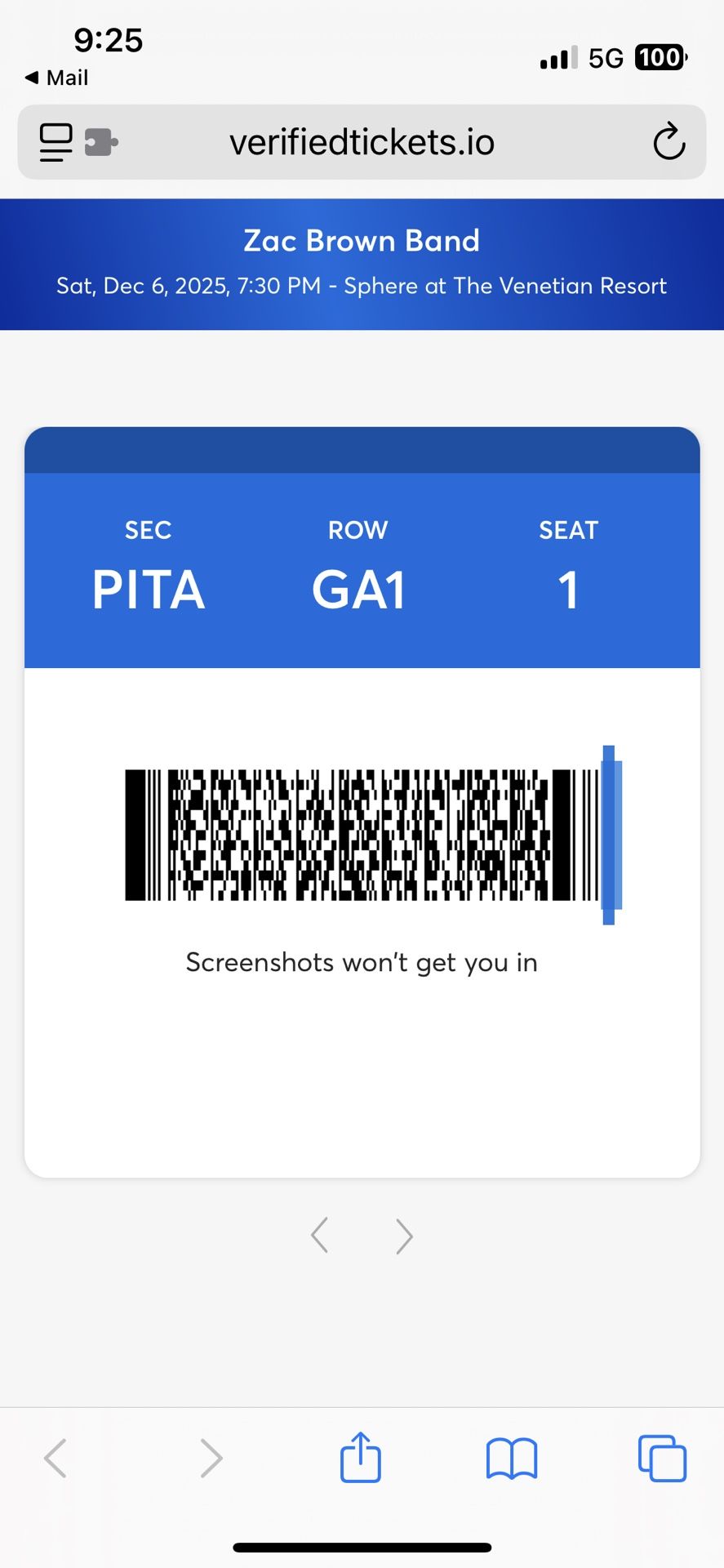 Zac Brown Sphere Tickets 6 Available