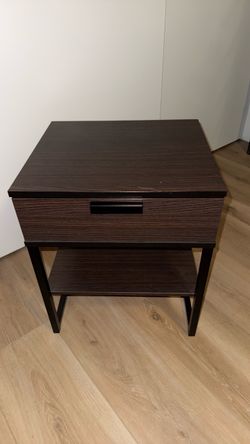 Dark Wood Nightstand with Drawer and Shelf