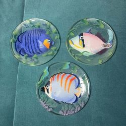 Vintage Fireglass 1993 Tropical Fish Glass Plates (3)