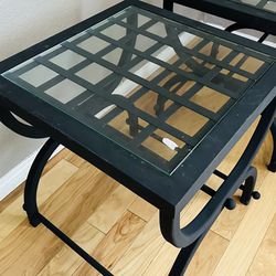 Curved Metal Glass End Table 
