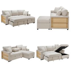 Sectional with Right Chaise, Pull-out Bed, Hidden Storage and Shelves, Charging Ports