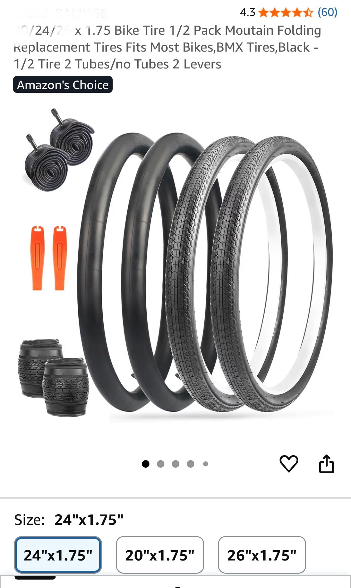 Moutain Folding Replacement Tires Fits Most Bikes,BMX Tires,Black - 1/2 Tire 2 Tubes/no Tubes 2 Levers