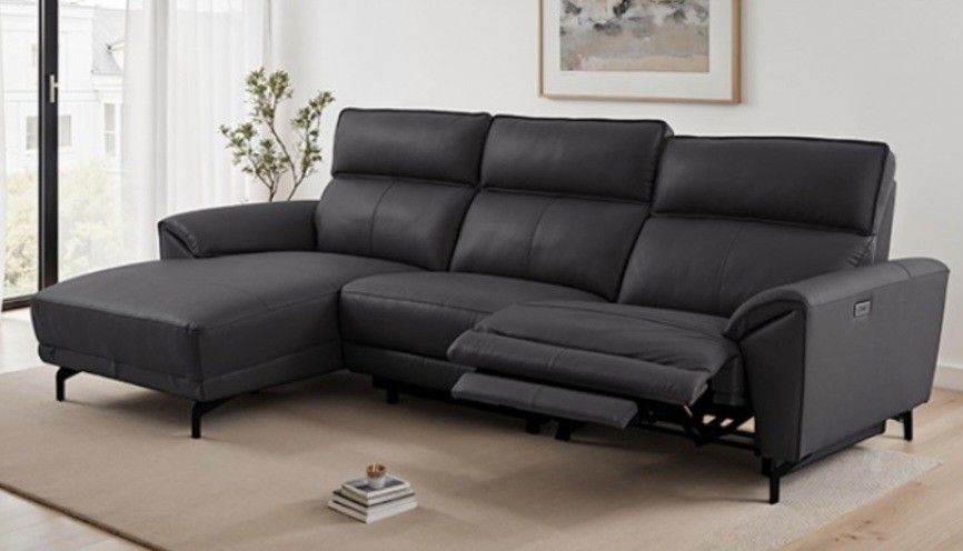 Brand New Black Top Grain Leather Power Reclining Sectional Sofa
