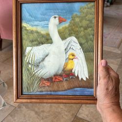 Framed Copy Of A Painting By By R Mantel.  Duck In The Rain 