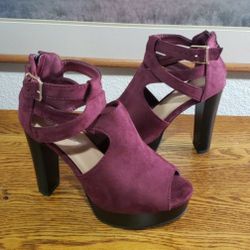 Women's Top Moda Lovely-90 Wine Suede Stylish Strappy Heels, Size 5.5 In The Box!