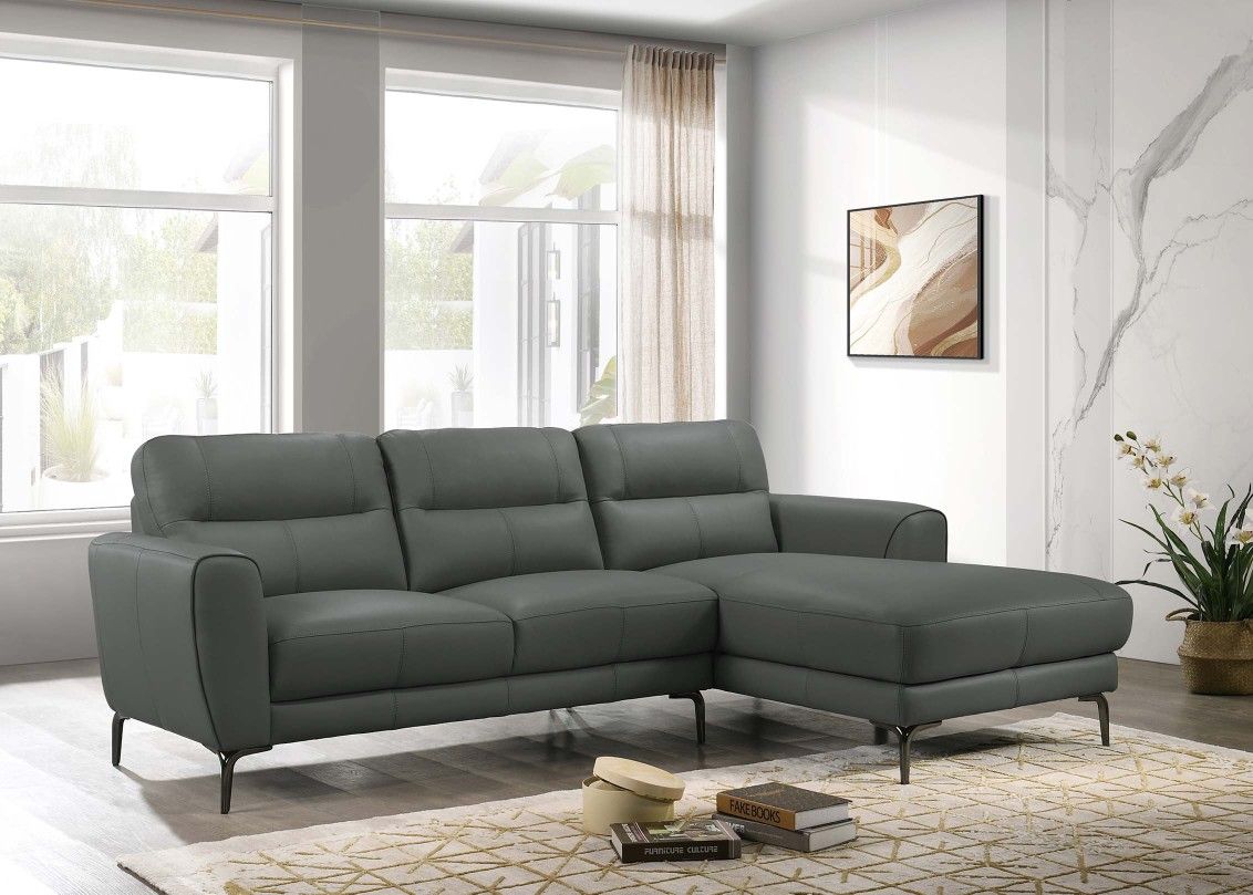 Brand New Grey Leather Modern Style Sectional Sofa